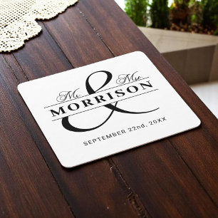 Black White Mr. Mrs. Monogram Trouwen Vierkante Kartonnen Onderzetter