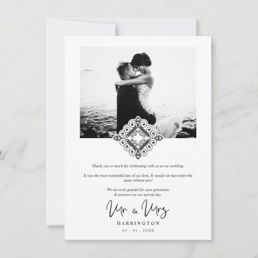Black & White Mr & Mrs Ornamental Flourish Photo Bedankkaart (Voorkant)