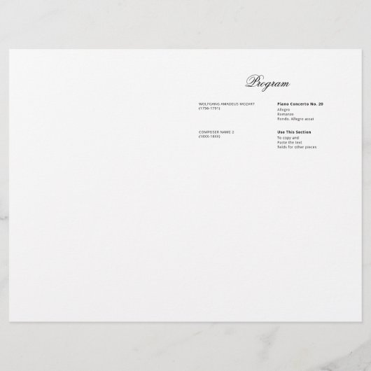 Black & White Music Considérant Modèle du programm (Dos)