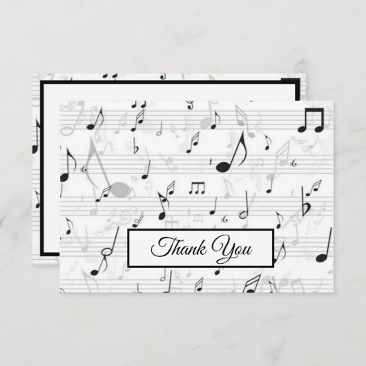 Black White Music Note Pattern Theme Musicus Bedankkaart (Voorkant / Achterkant)