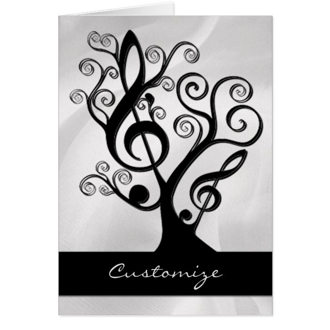 Black & White Music Treble Clef Tree Kaart (Voorkant)