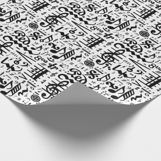 Black White Musical Notes Gift Wrap Cadeaupapier (Hoek)