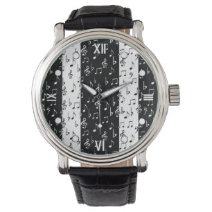 Black & White Musical Stripes Horloge