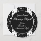 Black & White Musical Stripes Round Invitation (Devant)
