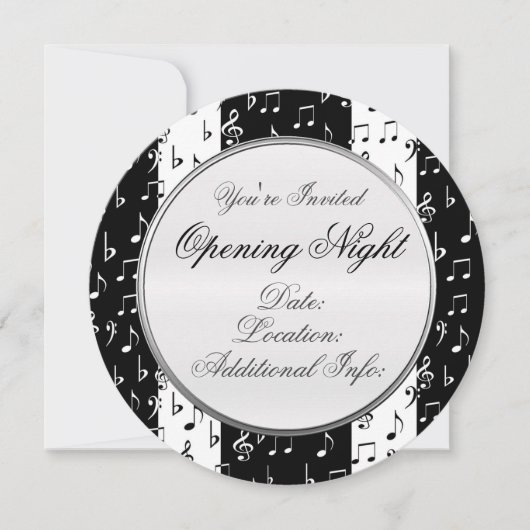 Black & White Musical Stripes Round Invitation 2 (Devant)