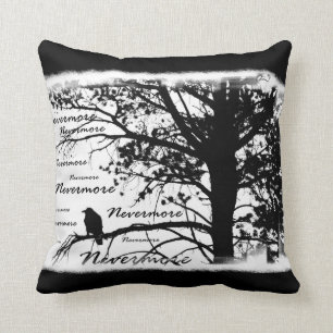 Black & White Nevermore Raven Silhouette Kussen