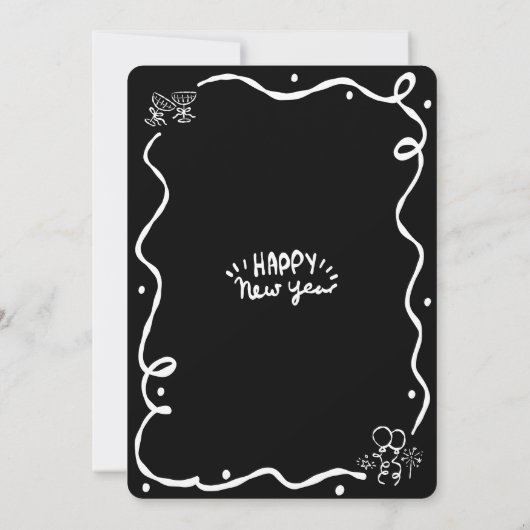 Black White New Year Cheer Hand Drawn Doodle Party Kaart (Achterkant)