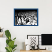Black White New York City Blue Border Poster (Bureau à domicile)