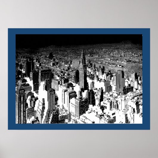 Black White New York City Blue Border Poster (Devant)