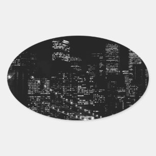 Black & White New York City Night Ovale Sticker
