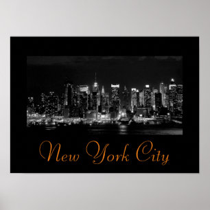 Black White New York City Script Poster
