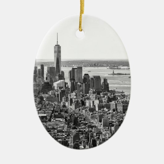Black White New York City Skyline Keramisch Ornament (Voorkant)