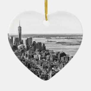 Black White New York City Skyline Keramisch Ornament
