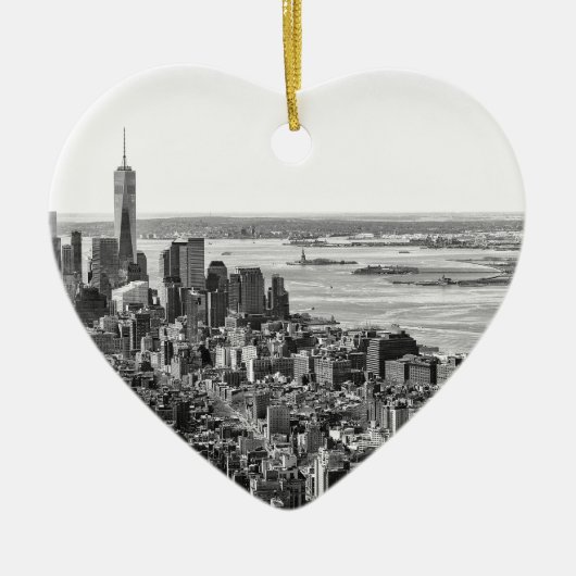 Black White New York City Skyline Keramisch Ornament (Voorkant)