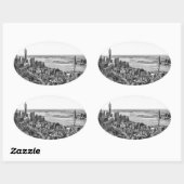 Black White New York City Skyline Ovale Sticker (Vel)