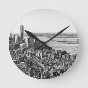 Black White New York City Skyline Ronde Klok