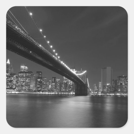 Black White New York City Skyline Vierkante Sticker (Voorkant)