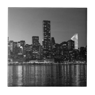 Black White New York City Skyscapers Silhouette Tegeltje