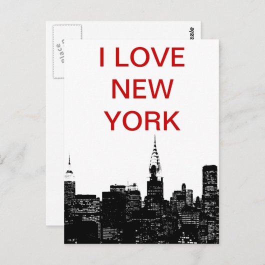 Black & White New York Silhouette Briefkaart (Voorkant / Achterkant)