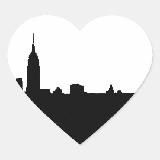 Black & White New York Silhouette Hart Sticker (Voorkant)