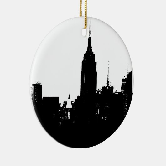 Black White New York Silhouette Keramisch Ornament (Rechts)