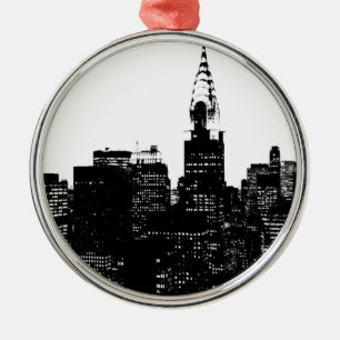 Black & White New York Silhouette Metalen Ornament