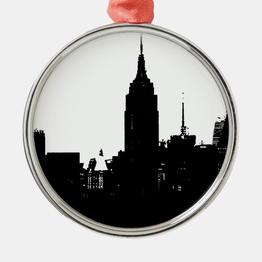 Black White New York Silhouette Metalen Ornament (Voorkant)
