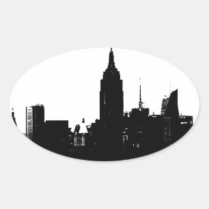 Black White New York Silhouette Ovale Sticker