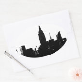 Black White New York Silhouette Ovale Sticker (Envelop)