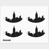 Black White New York Silhouette Ovale Sticker (Vel)