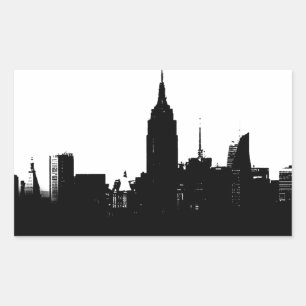 Black White New York Silhouette Rechthoekige Sticker