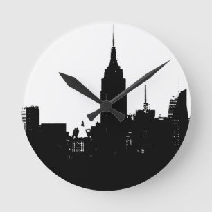Black White New York Silhouette Ronde Klok