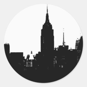 Black White New York Silhouette Ronde Sticker