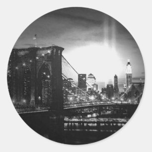 Black & White New York Skyline Ronde Sticker