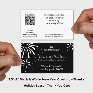 Black & White Nieuwjaar Groet & Dank u Visitekaartje