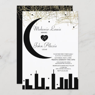Black White Nightime Skyline Folie Wedding Kaart