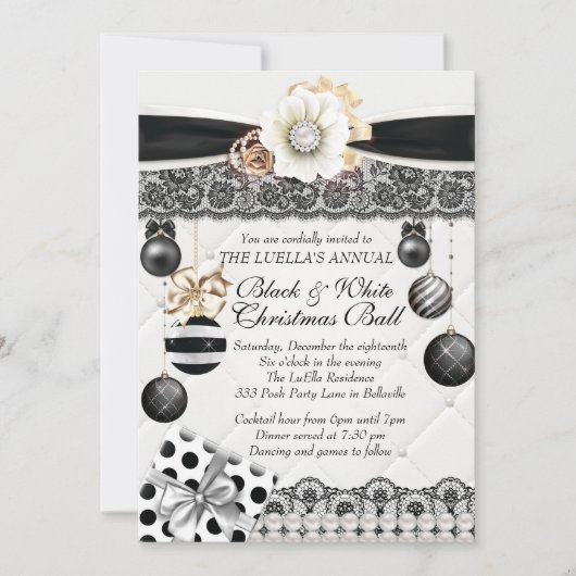 Black White Noël Ball Invitations (Devant)