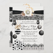 Black White Noël Ball Invitations (Devant / Derrière)