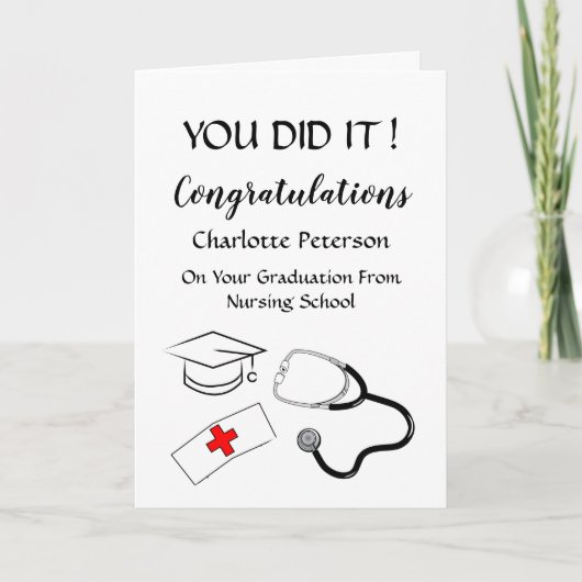 Black & White Nurse Afstuderen gefeliciteerd Kaart (Voorkant)