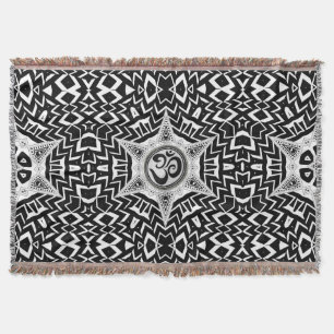 Black+White om Star Trip Mandala Throw Blanket Deken