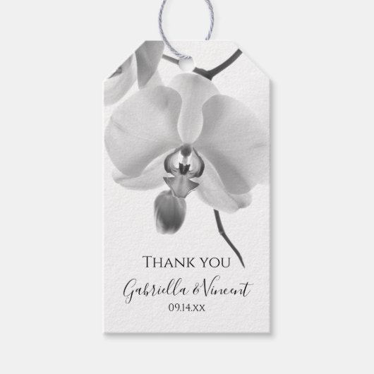 Black White Orchids Weddenschap Hartelijk dank Cadeaulabel (Voorkant)