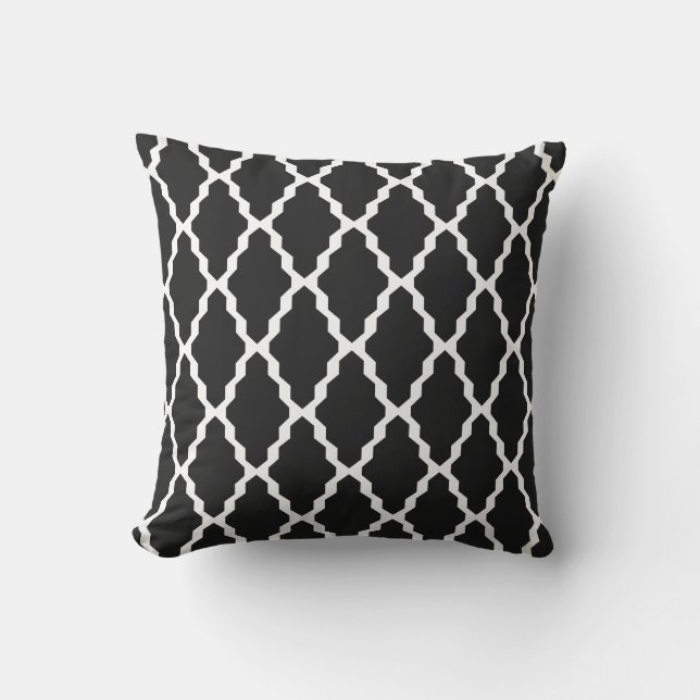 Black White OutdoorKussens Trellis Tile Pattern Buitenkussen (Voorkant)