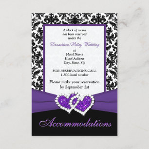 Black White Paars Damask Hearts Enclosure Card Informatiekaartje