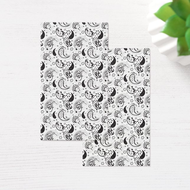 Black & White Paisley Pattern –Elegant Textile Art Visitekaartje (Bureau)