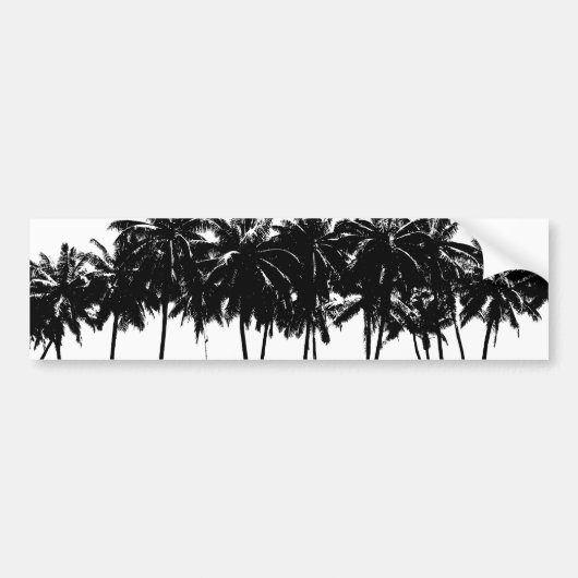 Black White Palm Trees Silhouette Bumpersticker (Voorkant)