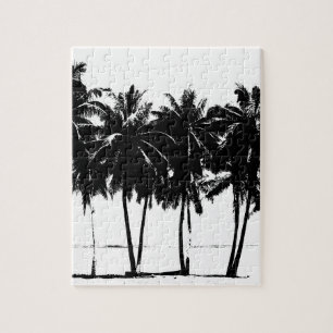 Black White Palm Trees Silhouette Legpuzzel
