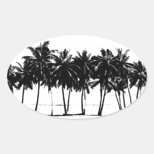 Black White Palm Trees Silhouette Ovale Sticker