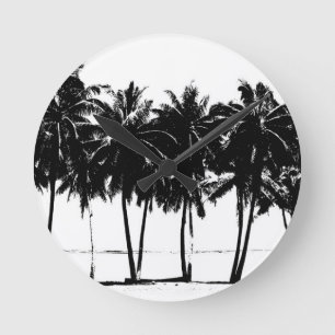 Black White Palm Trees Silhouette Ronde Klok