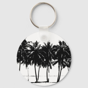 Black White Palm Trees Silhouette Sleutelhanger