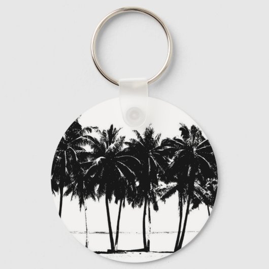 Black White Palm Trees Silhouette Sleutelhanger (Voorkant)